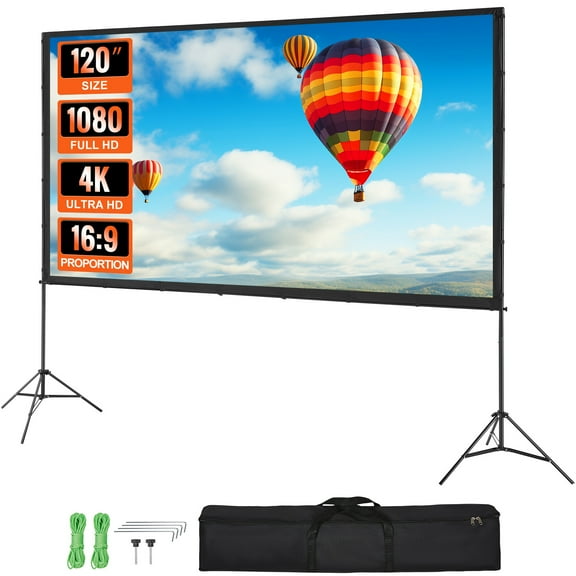 KFFKFF Indoor & Outdoor 120" Projector Screen with Tripod Stand, Black