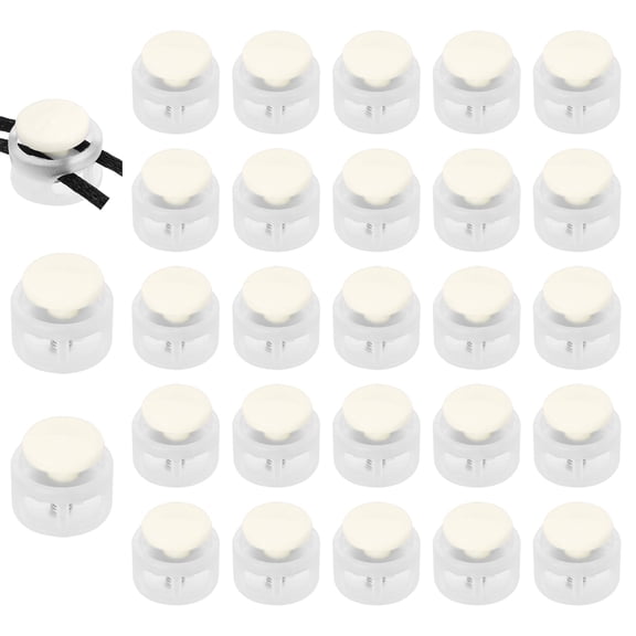 Uxcell 25 Pcs Plastic Spring Cord Lock, Double-Hole Slider Toggles Clip End Stopper Round  Fastener, Transparent   Beige