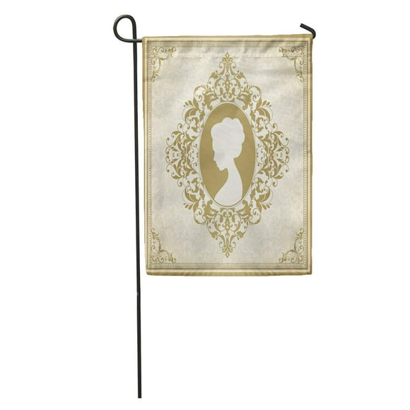 POGLIP Beautiful Women Silhouette in Ornamental Vignette on Vintage Pattern Classic Victorian Garden Flag Decorative Flag House Banner 12x18 inch