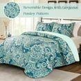 thumbnail image 6 of Whale Flotilla Reversible Paisley Quilt Set Queen Size, Lightweight Boho Printed Bedspreads Coverlets Quilts Bedding Set with 2 Pillow Shams for All Seasons, Turquoise, 6 of 7