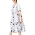 thumbnail image 2 of Women's Linen Midi Dress Boho Floral Print Knee Length Casual Sun Dresses with Pockets White 2XL, 2 of 5