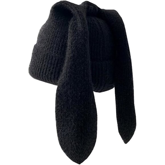 Rabbit ears knitted hat beanie for women warm rabbit ears crochet skull cap with cute rabbit ears