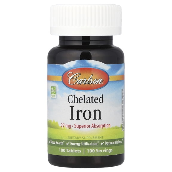 Carlson Chelated Iron, 27 mg, 100 Tablets