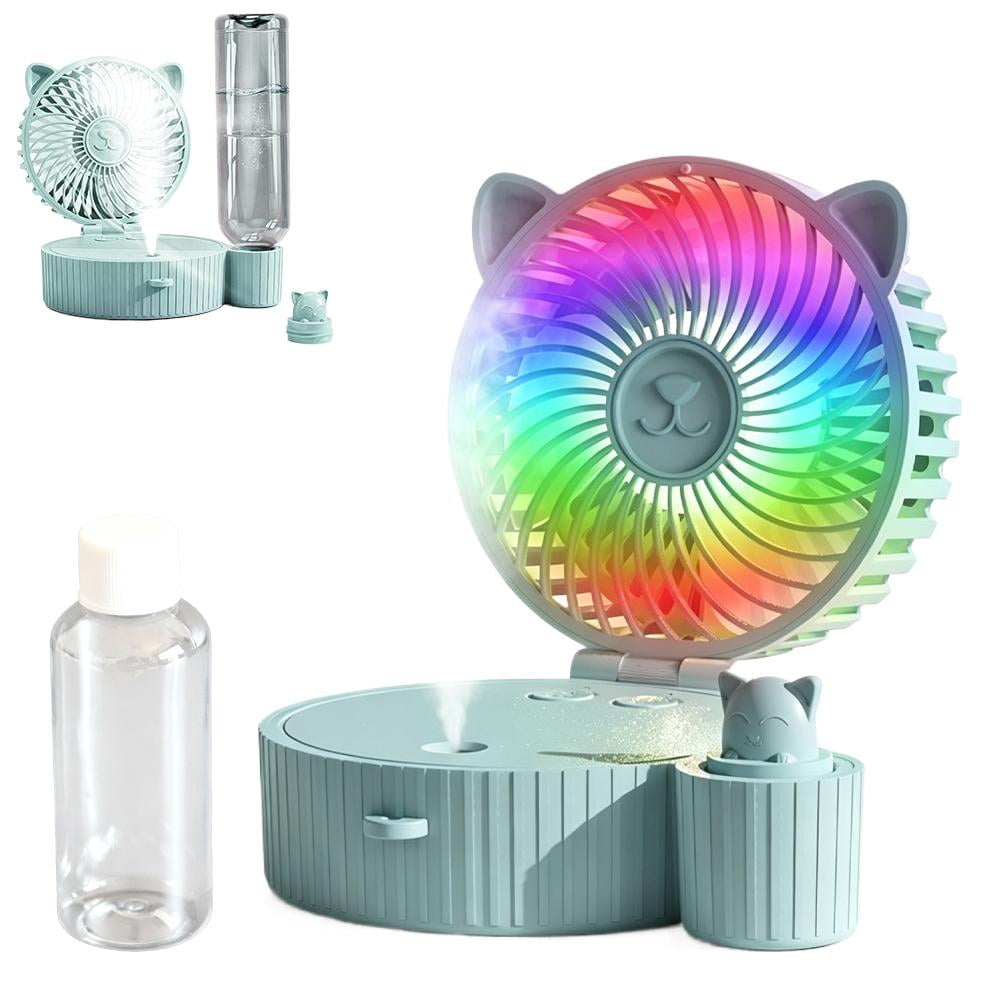 Portable Misting Fan 3-Speed Personal Cooling Fan with Mist Spray 110 Adjustable Mini Desk Fans Quiet Rechargeable Handheld Fans with Night Light for Travel Office Bedroom Home