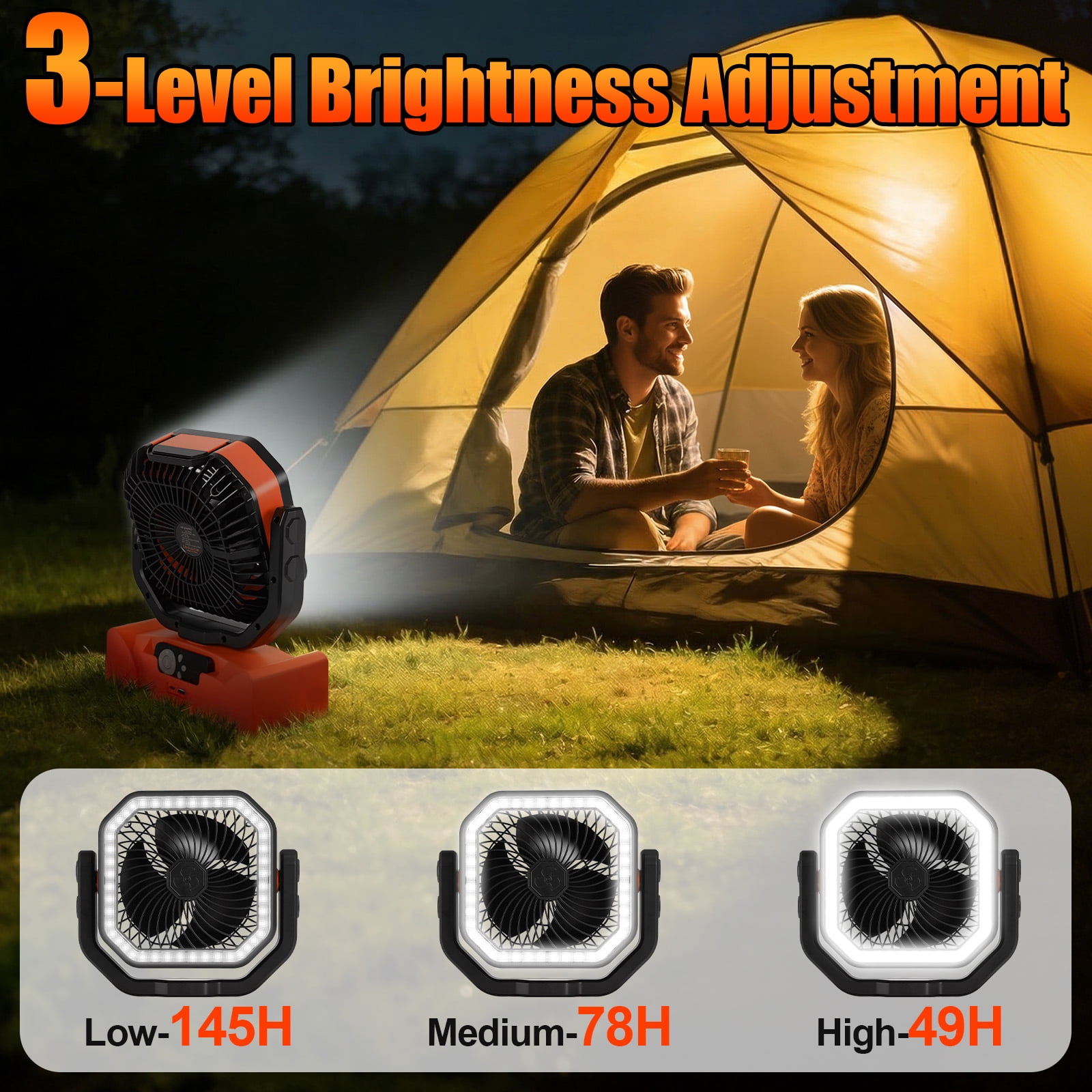 Camping Fan, 40000mAh Rechargeable Portable Fan with LED Lantern,Battery Powered Fan with 270°Head Rotation, 4 Speed Fan for Tents, Picnic, BBQ, Fishing, Outdoor