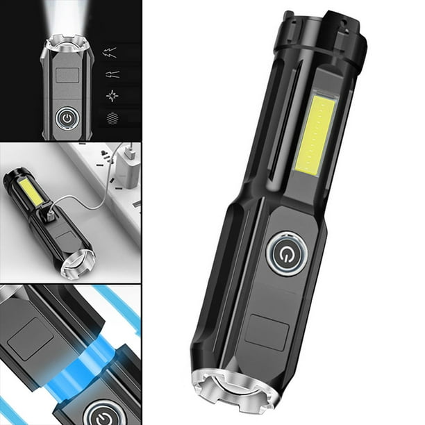 Linterna LED, recargable, impermeable, pequeñas linternas negras, altos lateral COB para acampar, policía, coche de DYNWAVEMX Linterna recargable