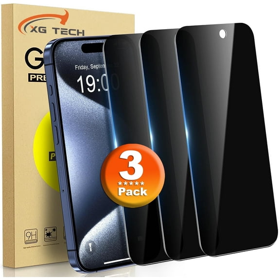 [3 Pack] Apple iPhone 16 Pro 6.3'' Privacy Screen Protector, Tempered Glass Anti-Spy Shield, Case-Friendly, Anti-Scratch