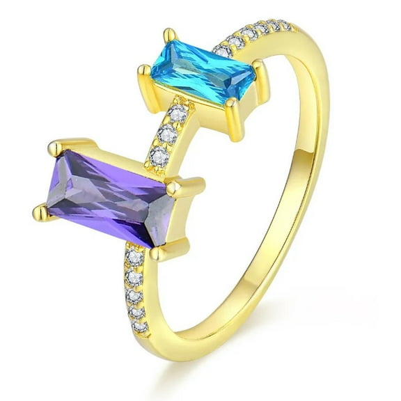 Elegant Baguette Cut Lab-Created Amethyst, Swiss Blue Topaz & Diamond Wedding Ring in 925 Sterling Silver for Her - Stunning Bridal Jewelry Gift