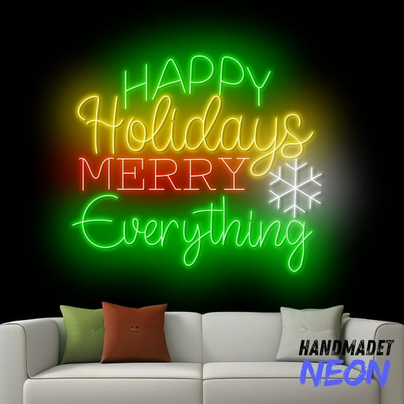 Handmadetneonsign Happy Holiday Merry Everything Neon Sign, Merry Christmas Led Sign, Christmas Gift Holiday Wall Decor 81375