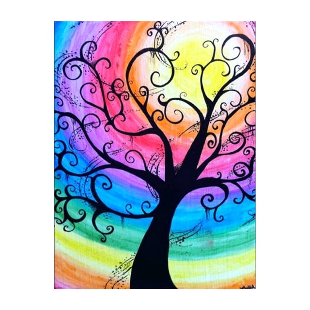 5D DIY Diamond Painting Kit - 30x40cm Rectangle Canvas with Colorful Tree Pattern, Acrylic Rhinestones & Tools Included - Fashion Home Decor for Living Room, Office & School - Vivid Multicolor Wall