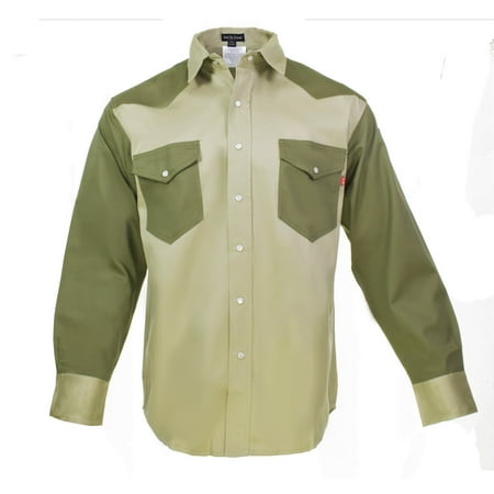 Cotton Twill Plaid Sport Shirt Flame Resistant FR Shirt – 88/12 Cotton Nylon blend – 7 oz twill - Western Style - 2 tone ()