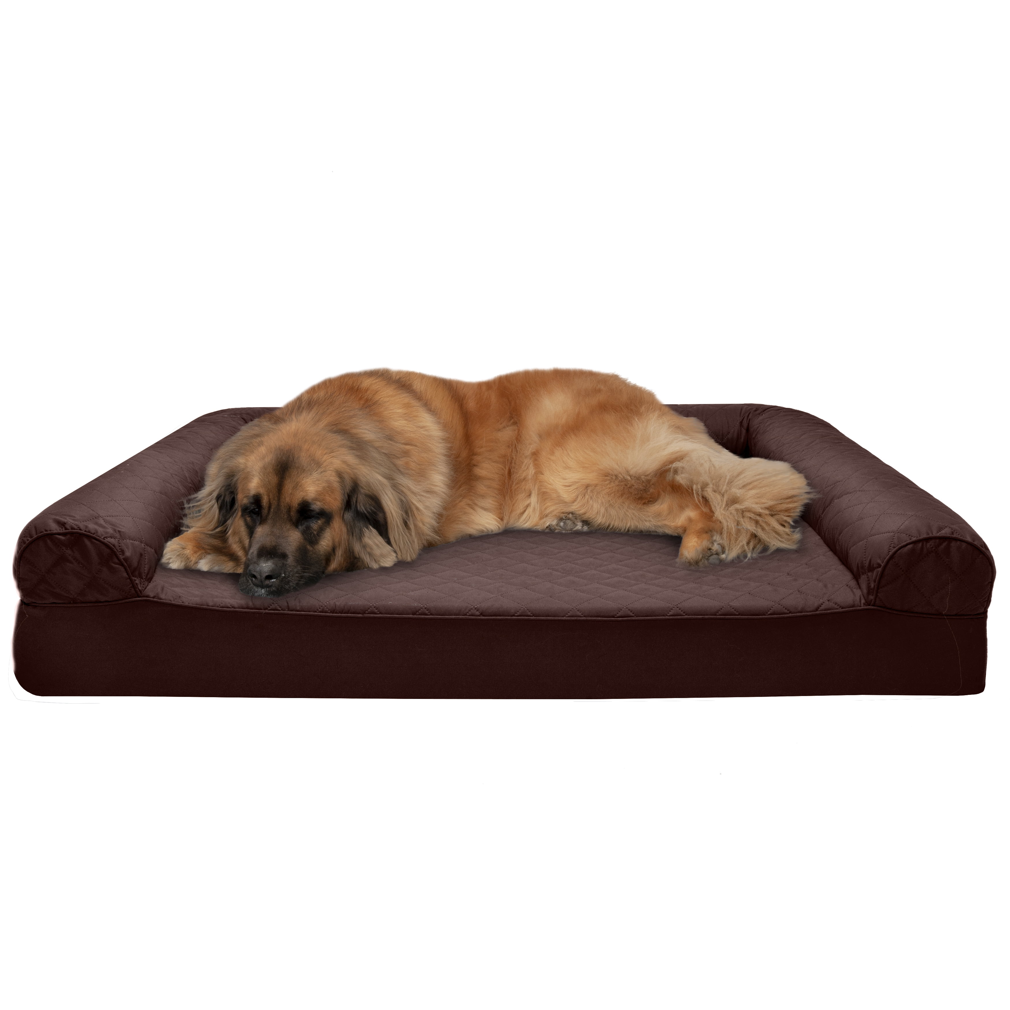 FurHaven Pet Dog Bed | Memory Foam Quilted Couch Sofa-Style Pet Bed for Dogs & Cats, Coffee
