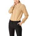 thumbnail image 5 of INSPIRE CHIC Junior's Sweet Ruffle Peter Pan Collar Button Up Shirt, 5 of 5