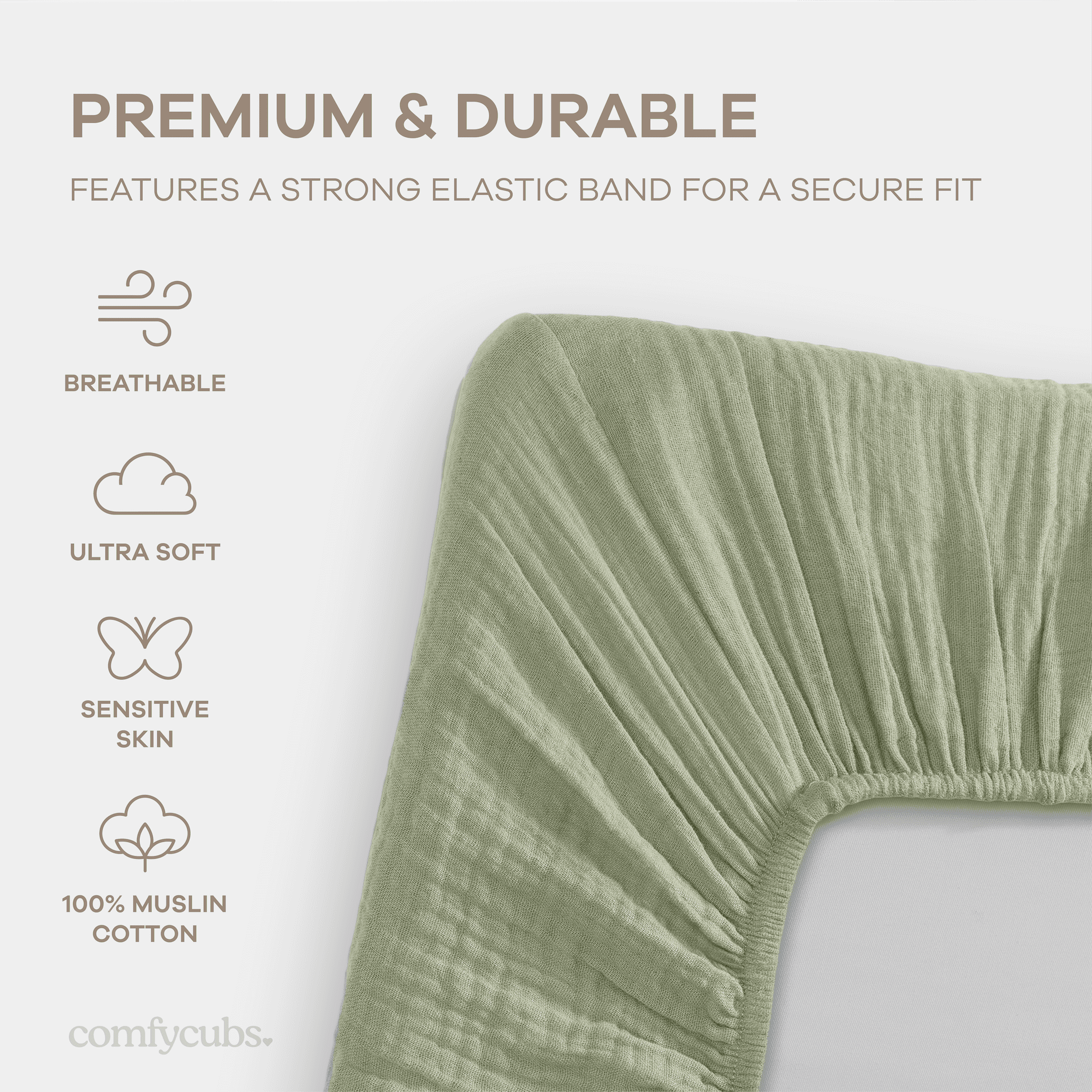 Comfy Cubs Muslin Fitted Bassinet Crib Sheet, Extra Soft 100% Muslin Cotton Bassinet Sheets (Sage)