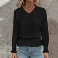 thumbnail image 4 of Bixock Long Sleeve Shirts for Women,Casual Tops for Women,Blouses for Women V Neck Solid Color Smocked Pullover Tops Base Layer Soft Tops, 4 of 5