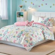 Regency Heights Full/Queen Size Comforter Sets, 4-Piece Kids Bedding Set for Girls, Butterfly Floral Comforter Bed Set, White/Pink