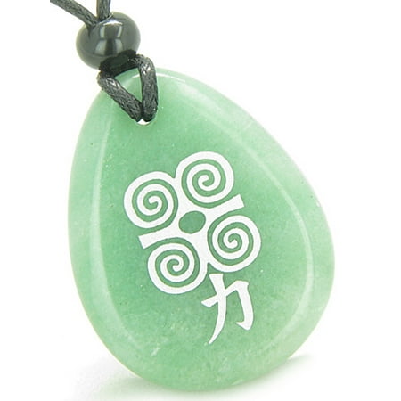 Green Rutilated Quartz Necklace - Amulet Supernatural Energy Power Magic Kanji Green Quartz Pendant Necklace
