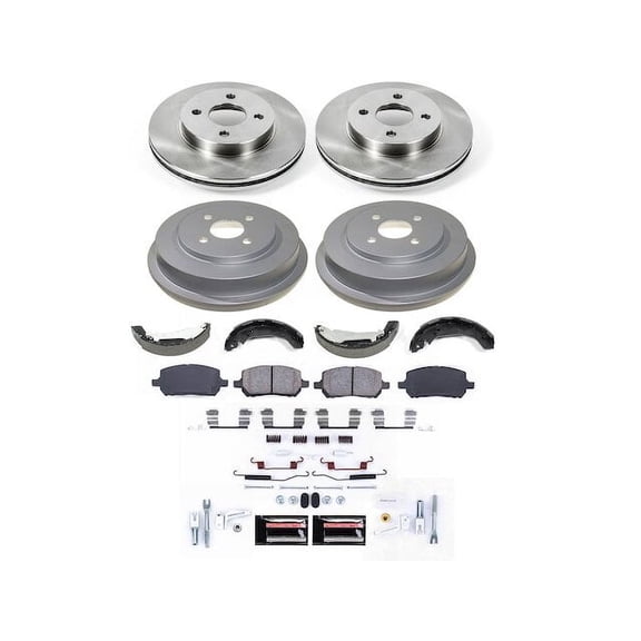 Front and Rear Brake Pad Rotor Shoe Drum Kit - Compatible with 2009 - 2010 Chevrolet Cobalt - Power Stop
