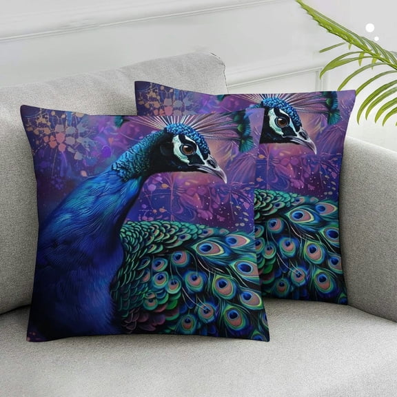 Acheng Vintage Peacock Feather Set of 2 Pillow Covers , Cushion Case Outdoor Sofa Throw Pillows Cover for Couch Living Room Bed Indoors Home Decor White