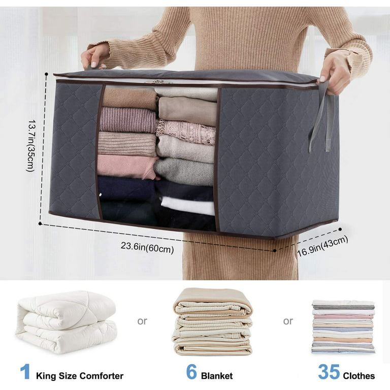 Large Storage Bags, 4 Pack Clothes Storage Bins Foldable Closet Organizers  Storage Containers with Durable Handles Thick Fabric for Blanket Comforter
