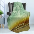 thumbnail image 4 of Jazz Music Soft Flannel Fleece Blanket, Old Worn Trumpet Stands Alone Against a Grungy Wall Outside of Jazz Club, Cozy Plush for Indoor and Outdoor Use, 60" x 80", Teal Beige Mustard, by Ambesonne, 4 of 5