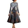 thumbnail image 5 of Halloween Dresses for Women, Long Sleeve V-Neck Halloween Midi Dress Graphic Printed A-Line Fancy Dress Witch Costume Outfit for Party Carnival, 5 of 5