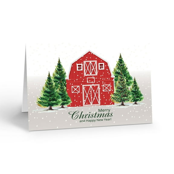 Barn in the Woods Christmas and New Year Holiday Card - 12 Cards and Envelopes -