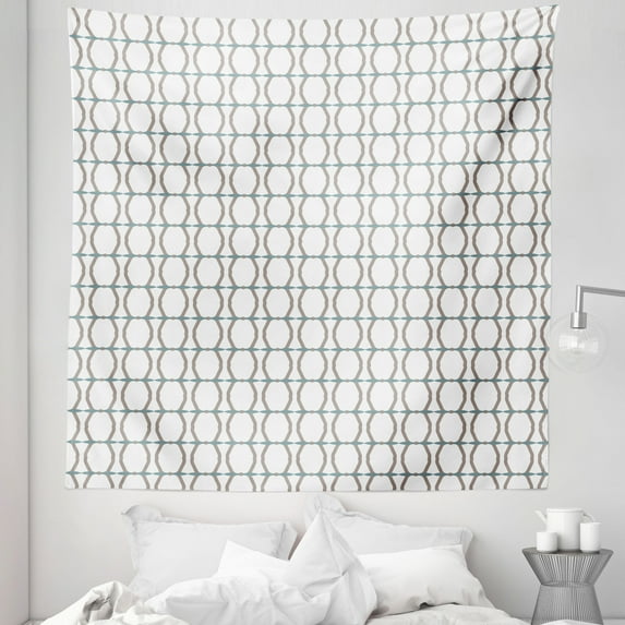 Geometric Tapestry, Abstract Motifs Lines in Vertical Design on a Plain Background, Fabric Wall Hanging Decor for Bedroom Living Room Dorm, 5 Sizes, Warm Taupe and Cadet Blue, by Ambesonne