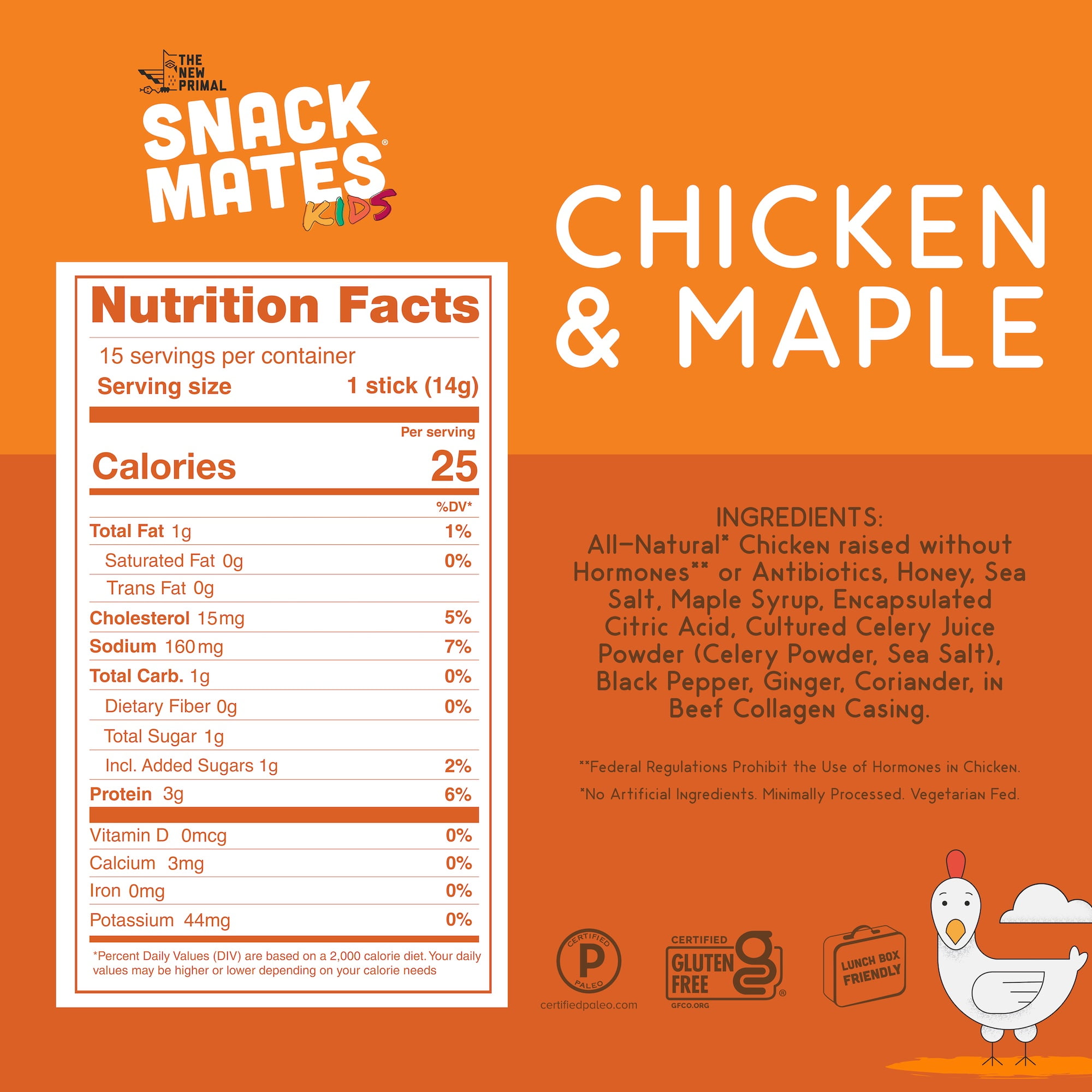 The New Primal Snack Mates Chicken & Maple Mini Meat Sticks, 15 Count - 0.5 oz Sticks