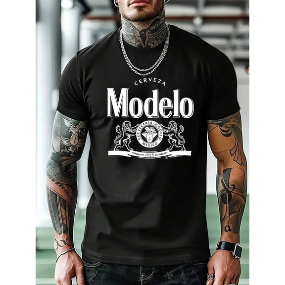Men'S Modelo Beer Logo T-Shirt - Casual Crew Neck, Short Sleeve, Cotton, Summer Tee For Daily Wear & Workouts