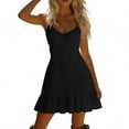 thumbnail image 4 of Women's Linen Suspender Dress with Ruffled Skirt in Solid Colors, 4 of 7
