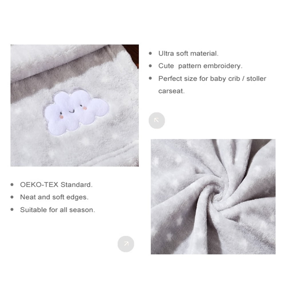 CREVENT 30''X40'' Cute Cozy Fluffy Warm Baby Blanket for Boys Infants Toddlers' Bedding Crib Cot Stroller, Baby Shower Birthday Newborn's Gift - Grey Cloud