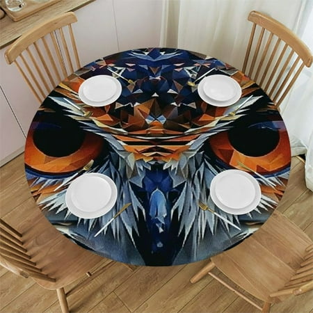 

Orinice Owl Polygonal Style Round Table Cover Stain Resistant Washable Indoor Outdoor Tablecloth Kitchen Dining Wedding Parties 100% Polyester Fiber 46-50