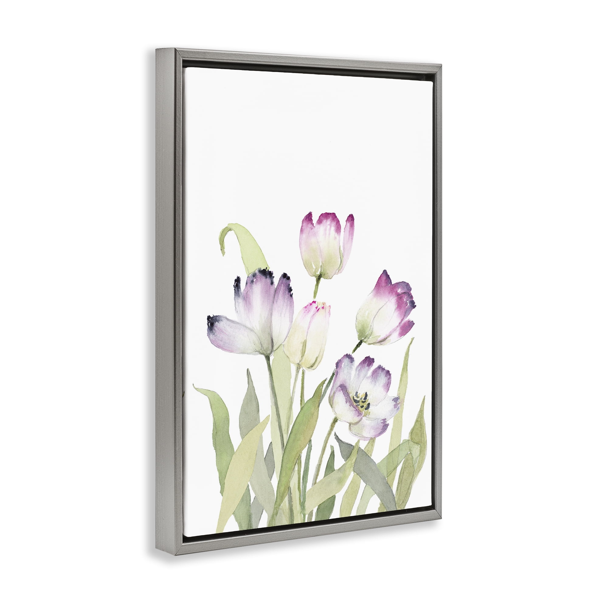 Stupell Industries Fresh Garden Tulips Botanical & Floral Painting Gray Floater Framed Art Print Wall Art, 21 x 31