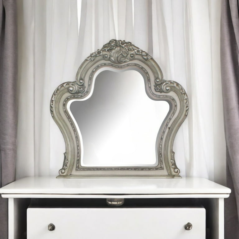 Acme Dresden Mirror in Vintage Bone White, Wood, Poly-Resin Acme Dresden Mirror in Vintage Bone White, Wood, Poly-Resin
