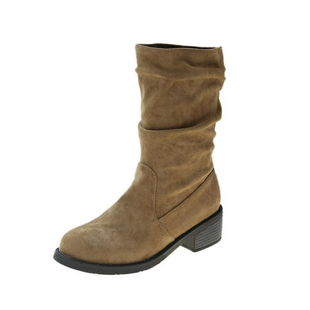 

Juebong Boots on Clearance 2023 Women Mid-Calf Cowgirl Boots Suede Low Heel Western Cowboy Winter Boots Flat Block Chunky Heel Comforts Boot