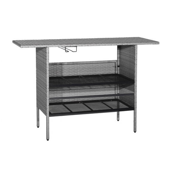 Resenkos Outdoor Patio Wicker Bar Table for Outside Patio Storage, Small Outdoor Coffee Side End Table with Metal Shelves, Square