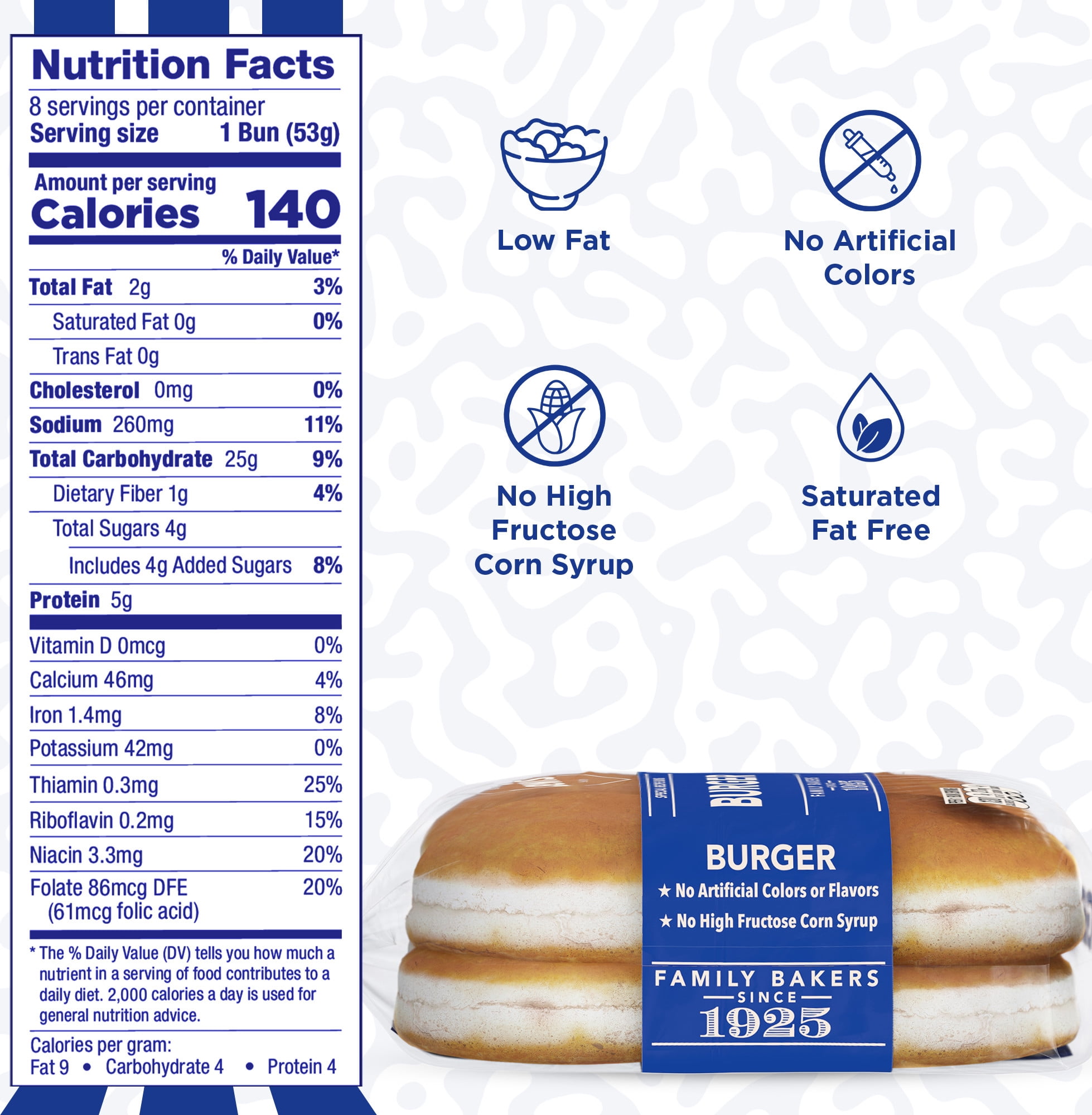 Lewis Bake Shop White Burger Buns, Fresh Soft 8 Pack