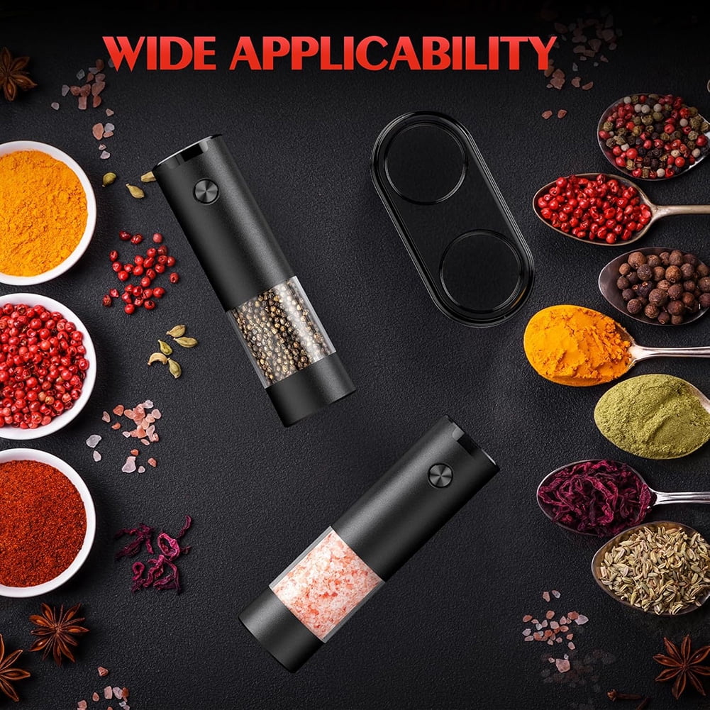 Electric Salt and Pepper Grinder Set Automatic Battery Pepper Mill Shakers Adjustable Coarseness Easy Filling Upgraded Larger Capacity with Led
