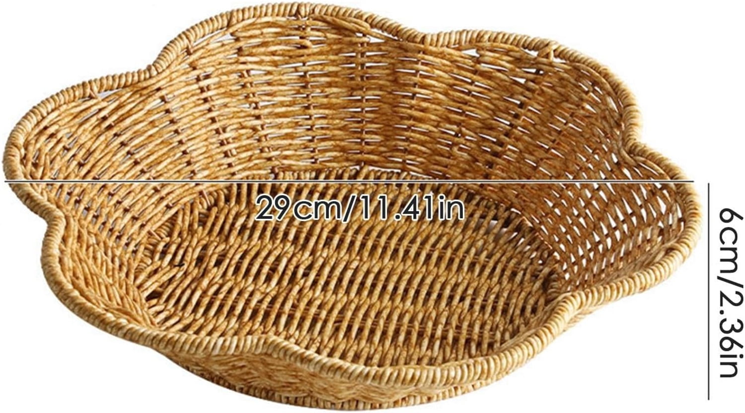 Rattan Round Woven Basket,Happon Round Serving Bowl,Decorative Basket Serving Basket for Kitchen Countertop Organizing