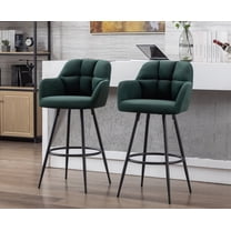 Guyou Modern 30"Counter Height Stool Set of 2, Velvet Upholstered Bar Stool Island Stool with Backrest and Metal Base for Kitchen Island Restaurant Bar, Green