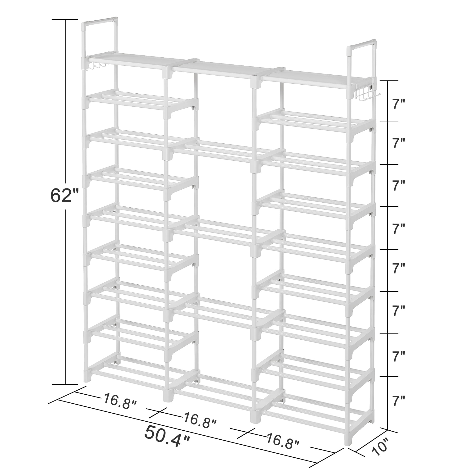 BGTREND 9 Tiers Large Shoe Rack 3 Columns Metal Shoe Storage Organizer 50-55 Pairs Joinable Shoe Tower for Closet Entryway (62 inches, White)