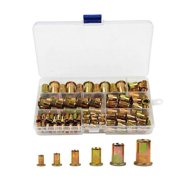 150 unids M3 / M4 / M6 / M8 / M10 Tuercas de remache de acero al carbono Tuercas de remache de cabeza plana Conjunto de tuercas Inserte Conjunto de remaches