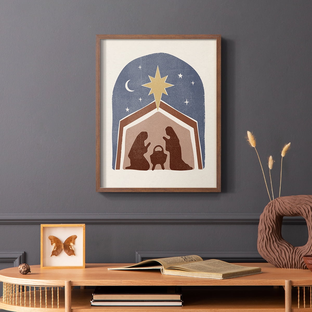 Boho Nativity I Framed Print in Brown Solid Wood Framed Print No Nail Hanging