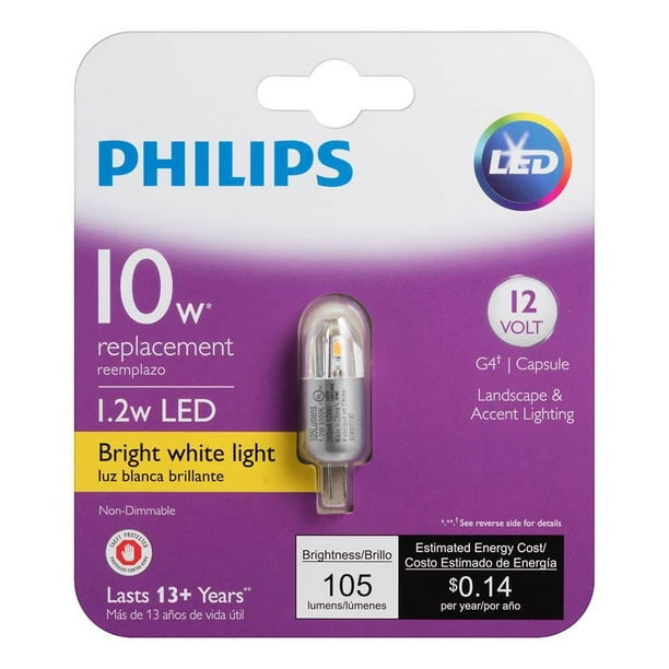 Philips LED T3 Capsule Non-Dimmable 12-Volt Accent Light Bulb: 105-Lumen, 3000-Kelvin, 1.2-Watt 10-Watt G4 Bright White, 6-Pack - Walmart.com