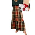 thumbnail image 5 of Women Skirts Plaid Ruffled Maxi Skirt Holiday High Waist Long Skirt Ladies Versatile Pleated Skirt, 5 of 6