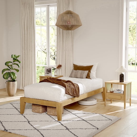 allforwood Thor Premium Solid Wood Bed Frame Twin XL, Platform Bed, Japanese Joinery Bed Frame, Wood Slat Support, No Box Spring Needed, Easy Assembly, Minimalist & Modern Style (Light Oak)