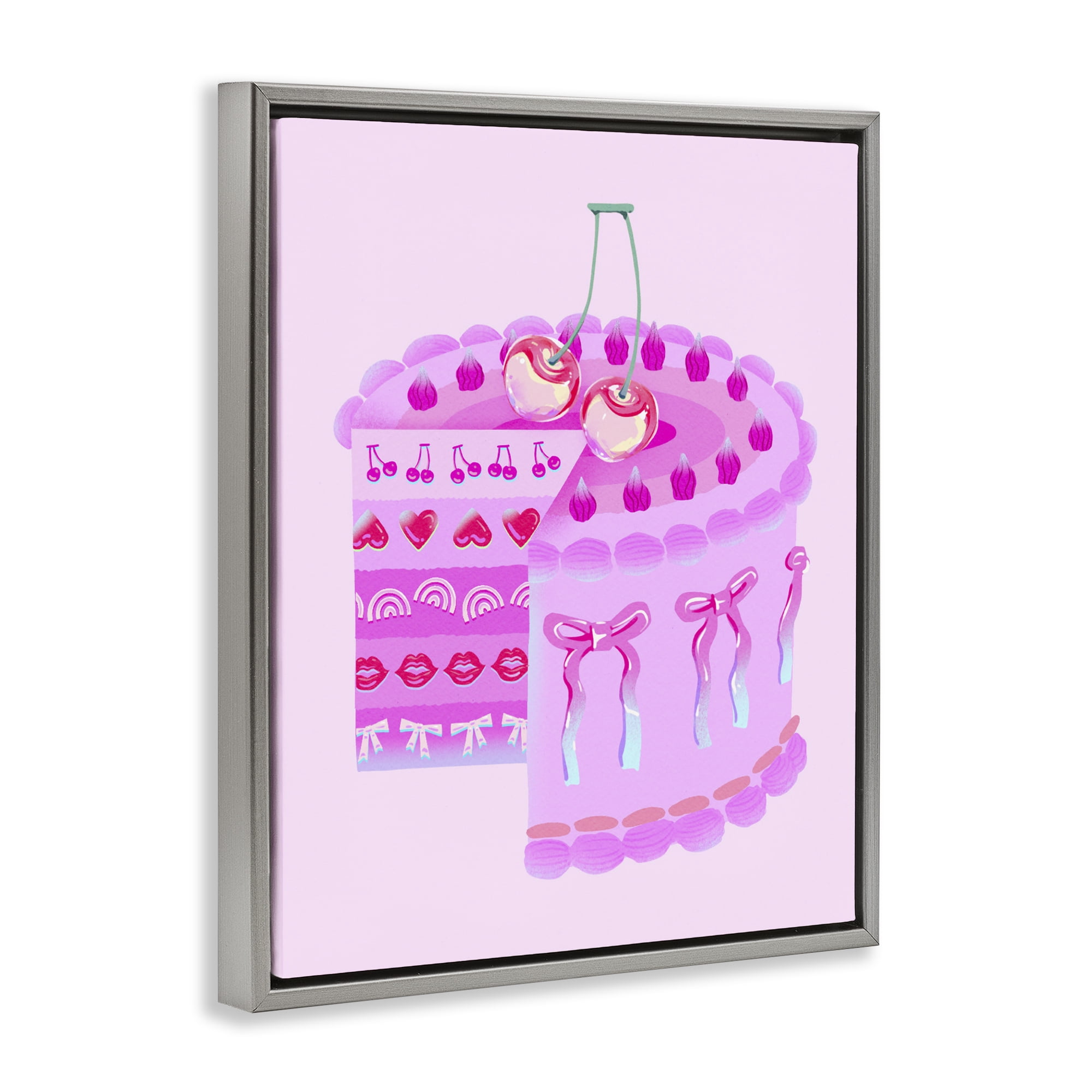 Stupell Industries Pastel Cherry Layered Cake Gray Framed Floater Canvas Wall Art, design by Ziwei Li