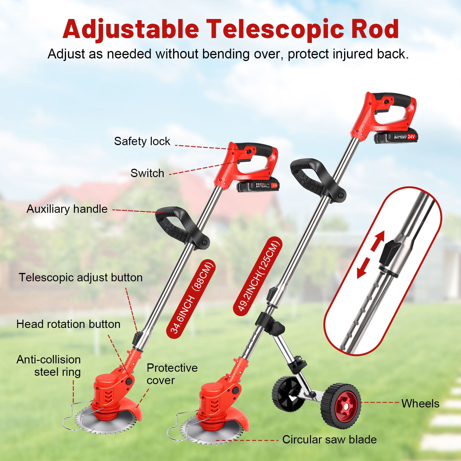 Weed Eaters Cordless with 2025 Upgraded Wheels, Tanbaby 3-in-1 Battery Powered, 6 inch Grass Trimmer & String Trimmer/Edger Kit for Lawn Garden Trimming