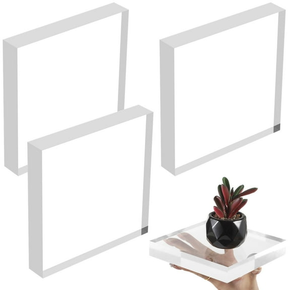 4 Pcs Acrylic Display Blocks, 6×6×1" Clear Acrylic Cubes, Square Jewelry Display Risers, Polished Ring Display Holder Bases, Cake Craft Showcase Stands